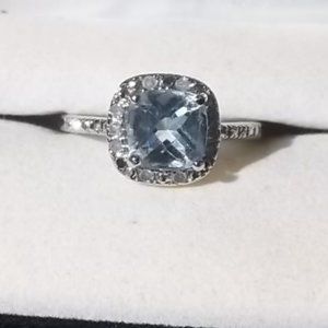 Beautiful baby blue aquamarine cushion cut ring